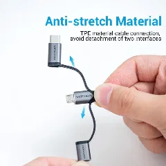 Vention USB 2.0 A Male to 3-in-1 Micro-B USB-C Lightning Male Cable 1,5m, Gray