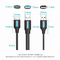 Vention USB 3.0 A Male to Micro-B Male Cable 0,5m, Black