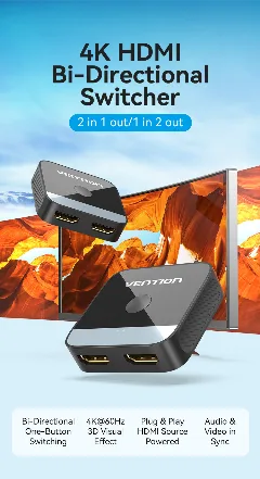 Vention 2-Port HDMI Bi-Direction 4K Switch Black