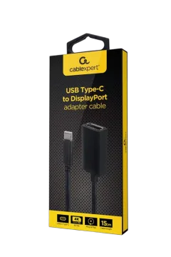 Gembird USB Type-C to DisplayPort adapter cable, 4K, 15 cm, black