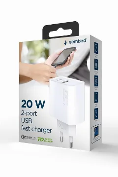 Gembird 2-port 20 W USB fast charger, white