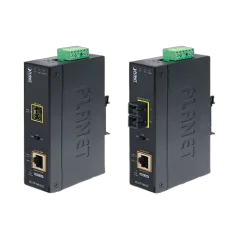 Planet Industrial 1G Optical (SC,SM)-10km to 1GbE RJ45 802.3at PoE Injector Media Converter (-40 to 75C)