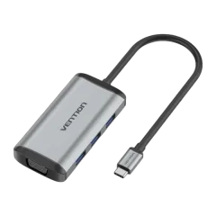 Vention Multi-function USB-C to HDMI VGA USB3.0*3 PD Docking Station, 0.15m