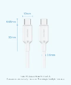 Vention USB 2.0 Type-C Male to Type-C Male 5A Cable 1M White Aluminum Alloy Type