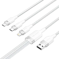 Vention USB 2.0 A Male to 3-in-1 Micro-B USB-C Lightning Male Cable 1,5m, Gray