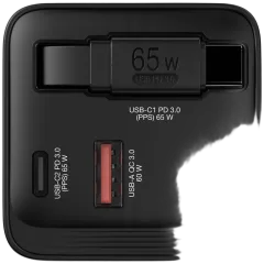 Punjač zidni Verbatim GaN #32217 65 W s uvlačivim kabelom, 1xUSB-C PD 65 W/1xUSB-A QC 3.0 (EN/UK/US)